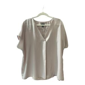Worthington XL Satin Blouse Champagne Pink V Neck Short Sleeve Top
